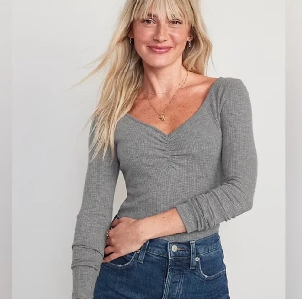 Old Navy Cinched Rib-Knit Top Dark Grey
